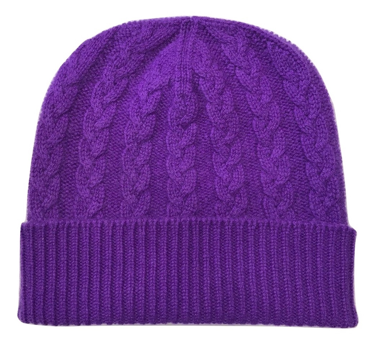 The Scarf Company Purple Cashmere 3ply Cable Knit Beanie Hat