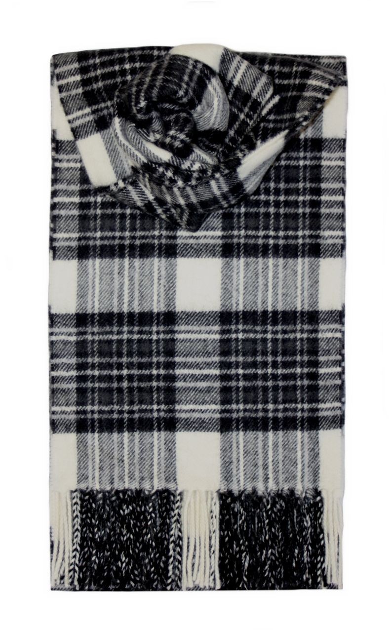 Stewart Dress Grey Tartan 100% Lambswool Scarf by Lochcarron