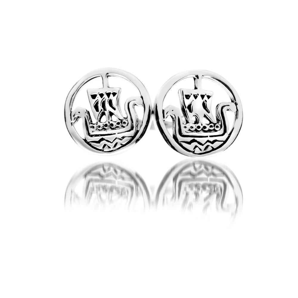 Celtic Viking Ship Silver Stud Earrings 