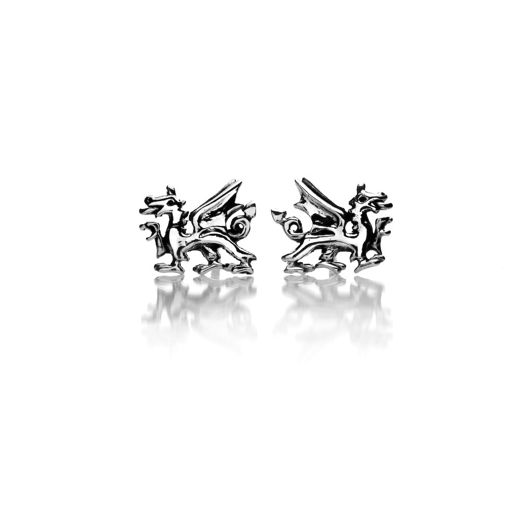 Welsh Dragon Silver Stud Earrings 