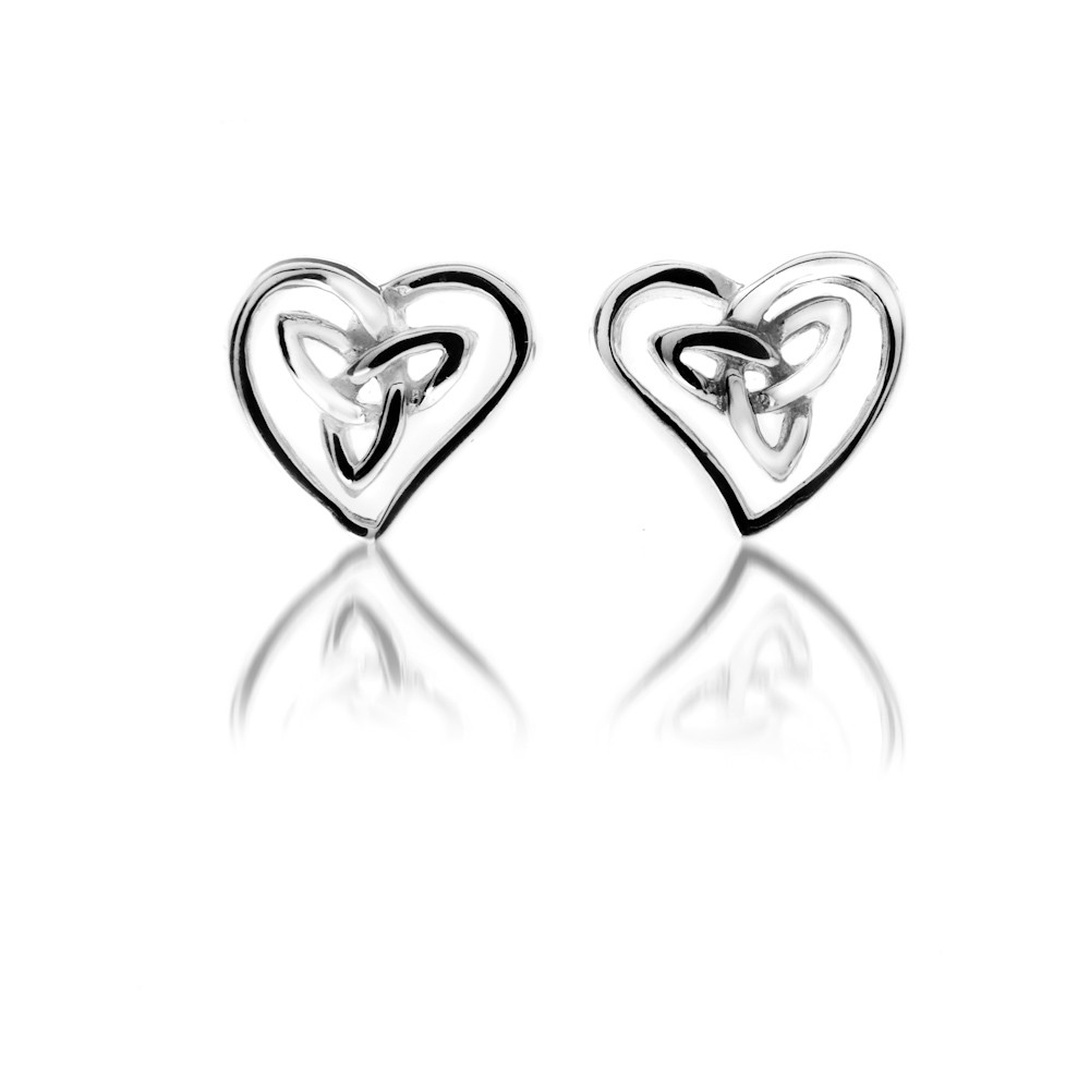 Celtic Heart Trinity Knot Silver Stud Earrings 