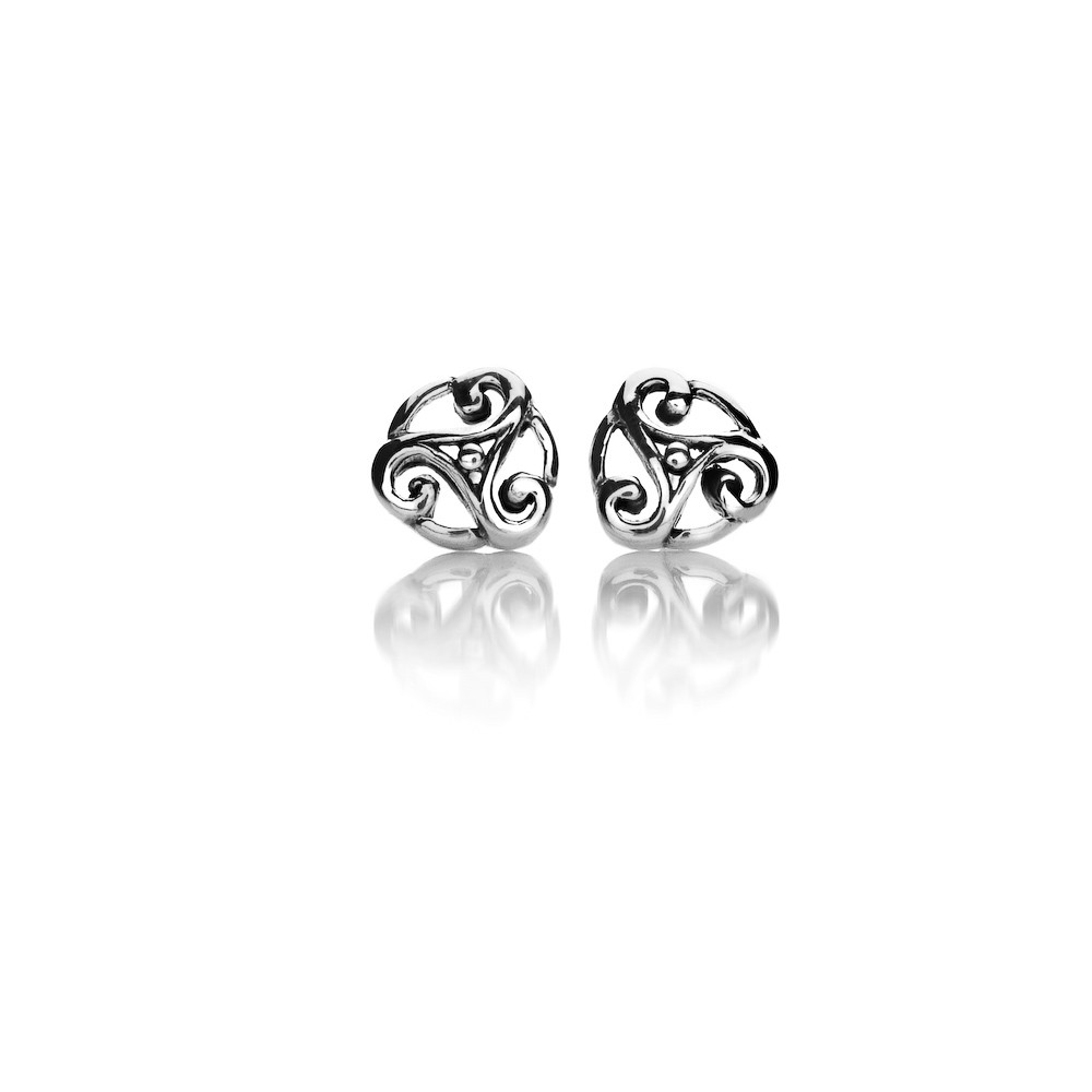 Triskele Circle Silver Stud Earrings 