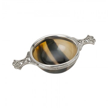 Edwin Blyde Celtic Collection Horn And Pewter Quaich Bowl