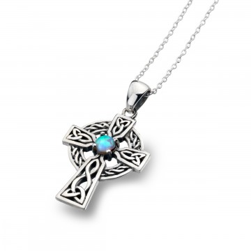 Celtic Cross Sterling Silver October Birthstone Pendant Necklace
