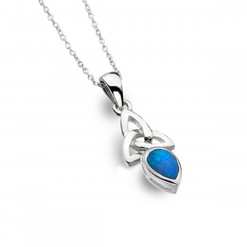 Celtic Trinity Sterling Silver Blue Opal Pendant Necklace