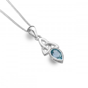 Celtic Trinity Sterling Silver March Birthstone Pendant Necklace 