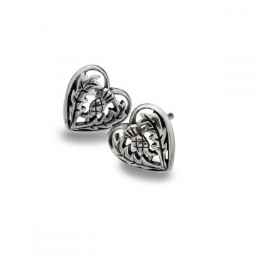 Celtic Thistle Heart Sterling Silver Stud Earrings