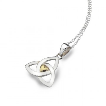 Celtic Trinity Knot & Brass Heart Sterling Silver Pendant Necklace