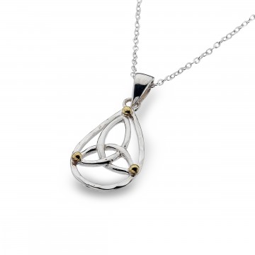 Celtic Heart Brass Balls Teardrop Sterling Silver Pendant Necklace