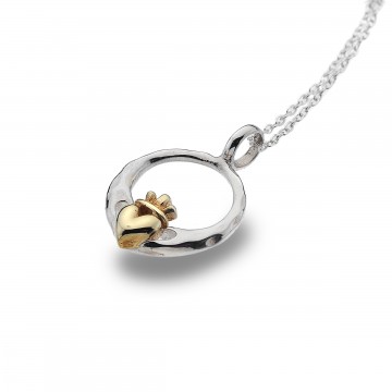 Celtic Claddagh & Brass Heart Sterling Silver Pendant Necklace