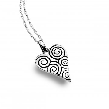 Celtic Heart & Spirals Sterling Silver Pendant Necklace 