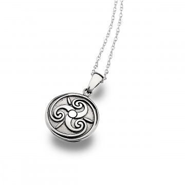 Celtic Triskele Round Sterling Silver Pendant Necklace
