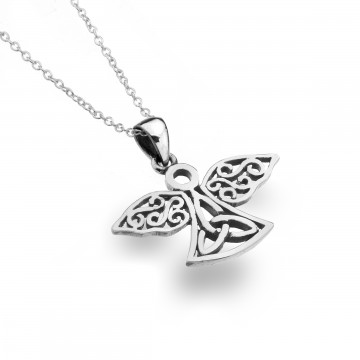 Celtic Angel & Trinity Sterling Silver Pendant Necklace