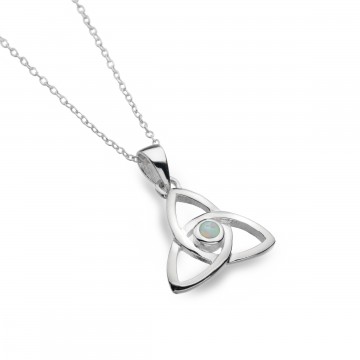 Celtic Trinity Knot Opal Sterling Silver Pendant Necklace 