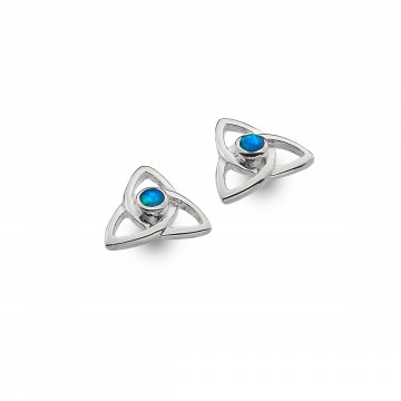 Celtic Trinity Knot Blue Opal Silver Stud Earrings