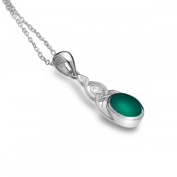Celtic Knotwork Green Agate Sterling Silver Pendant Necklace 