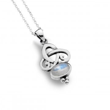 Celtic Knot  & Scrolls Moonstone Sterling Silver Pendant Necklace 
