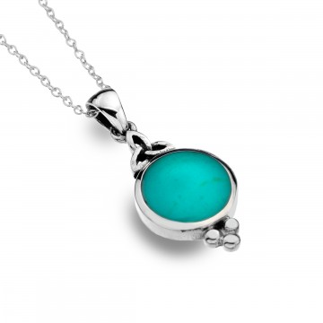 Celtic Trinity Turquoise & Balls Sterling Silver Pendant Necklace