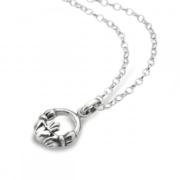 Celtic Claddagh Simple Sterling Silver Pendant Necklace