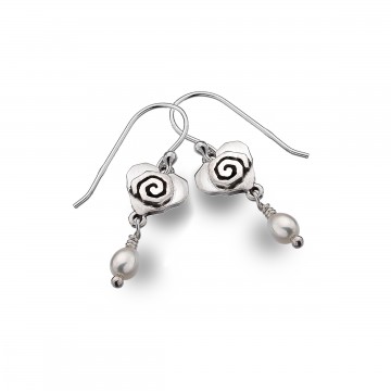 Celtic Heart & Scroll Pearl Sterling Silver Earrings