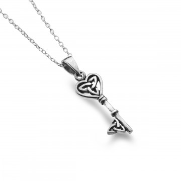 Celtic Heart & Keys Sterling Silver Pendant Necklace