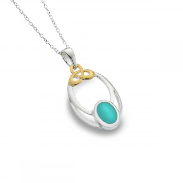 Celtic Knot & Turquoise Oval Sterling Silver Pendant Necklace