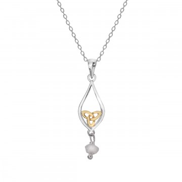 Celtic Knot & Moonstone Teardrop Sterling Silver Pendant Necklace 