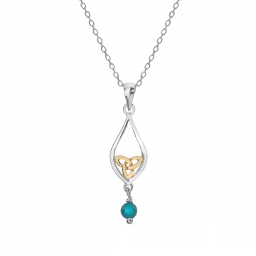 Celtic Knot & Turquoise Teardrop Sterling Silver Pendant Necklace 