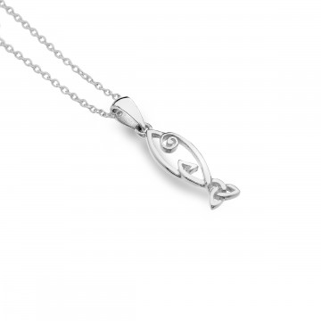Celtic Trinity Knot Fish Sterling Silver Pendant Necklace