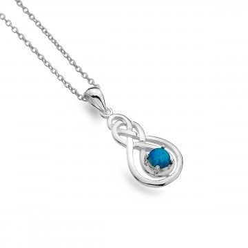 Celtic Double Knot Blue Opal Sterling Silver Pendant Necklace 
