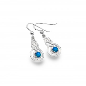 Celtic Double Knot & Blue Opal Sterling Silver Earrings