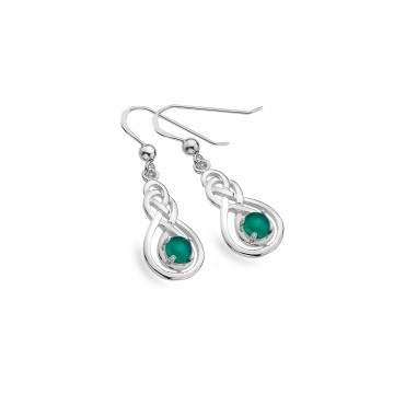 Celtic Double Knot & Green Agate Sterling Silver Earrings 