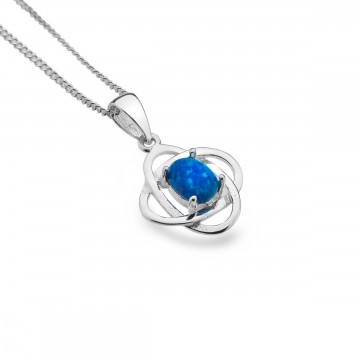 Celtic Knots Blue Opal Sterling Silver Pendant Necklace 
