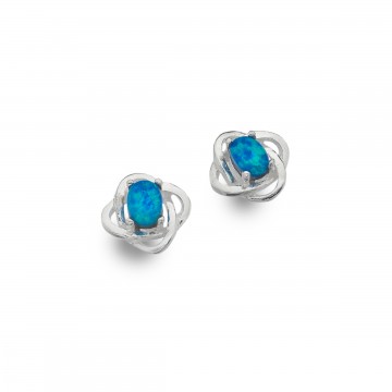 Celtic Knot Blue Opal Silver Stud Earrings