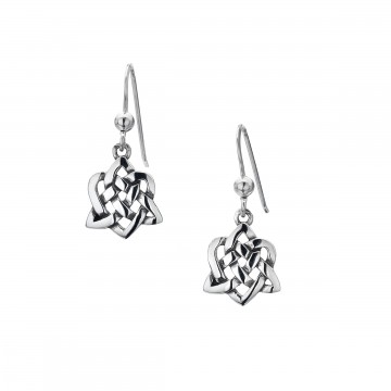 Celtic Trinity Knot & Heart Oxid Sterling Silver Earrings 
