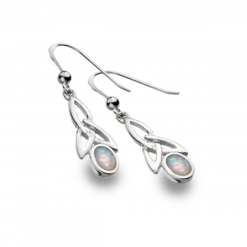 Celtic Trinity & Opal Long Sterling Silver Earrings 