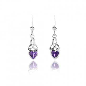 Celtic Trinity & Heart Amethyst Sterling Silver Earrings 