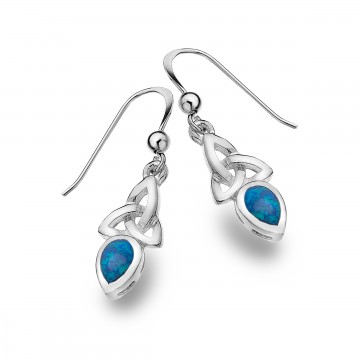 Celtic Trinity & Blue Opal Sterling Silver Earrings 