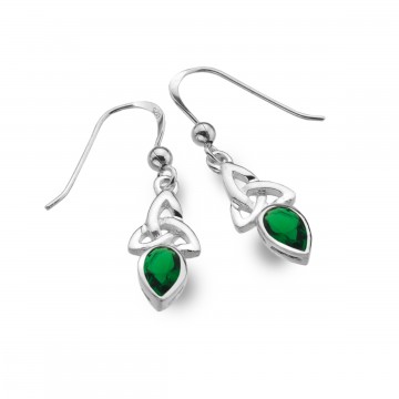 Celtic Trinity May Birthstone Emerald Sterling Silver Earrings 