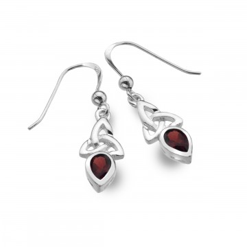 Celtic Trinity January Birthstone Garnet Sterling Silver Earrings 