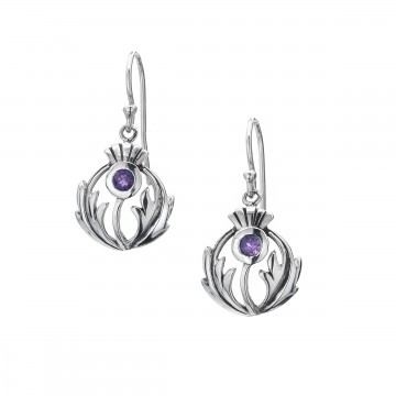 Thistle & Amethyst Round Sterling Silver Earrings 
