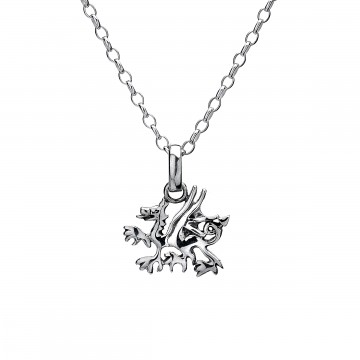 Simple Celtic Welsh Dragon Sterling Silver Pendant Necklace 