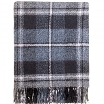 100% Lambswool Blanket in Mcrae Grey Hunting by Lochcarron of Scotland