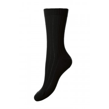 Pantherella Women's Tabitha Cashmere Ribbed Anklet Socks in Black