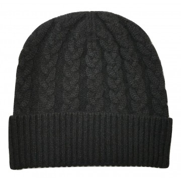 The Scarf Company Black Cashmere 3ply Cable Knit Beanie Hat