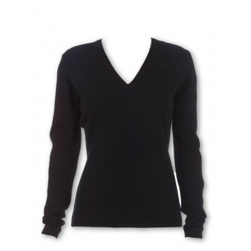 Black Ladies V-Neck Sweater - 100% Cashmere Made in Scotland