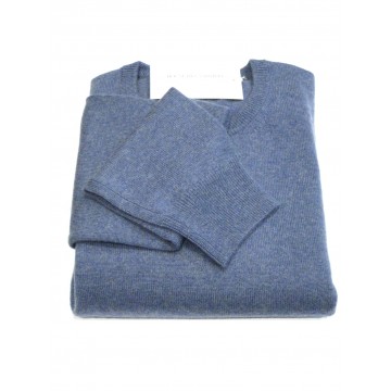 Mens Blue Crew Neck Sweater - 100% Cashmere Made in Scotland