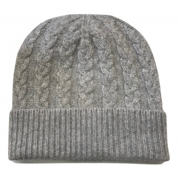 The Scarf Company Light Grey Cashmere 3ply Cable Knit Beanie Hat
