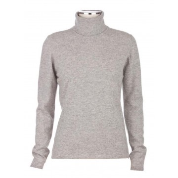 Johnstons of Elgin Light Grey Ladies' Roll Neck - 100% Cashmere Made in Scotland