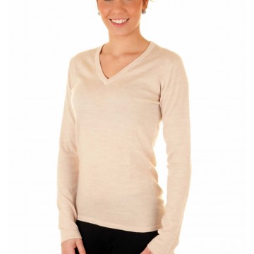 Linen Ladies V-Neck Sweater - 100% Cashmere Made in Scotland